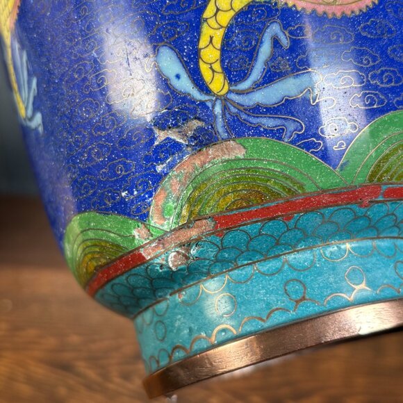 Large Vintage Cloisonne Dragon Vase 10" Copper Enamel Asian Decor Chinese Style - Picture 10 of 17